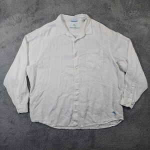 Tommy Bahama Linen Shirt Mens XXL White Long Sleeve Coastal Relaxed Button Up